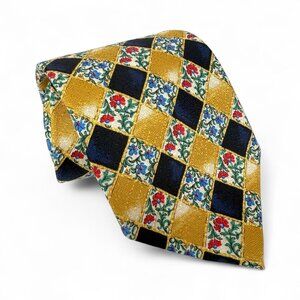 GIVENCHY Gentleman Paris Mens Designer Necktie 100% Silk Tie Italy Yellow Blue